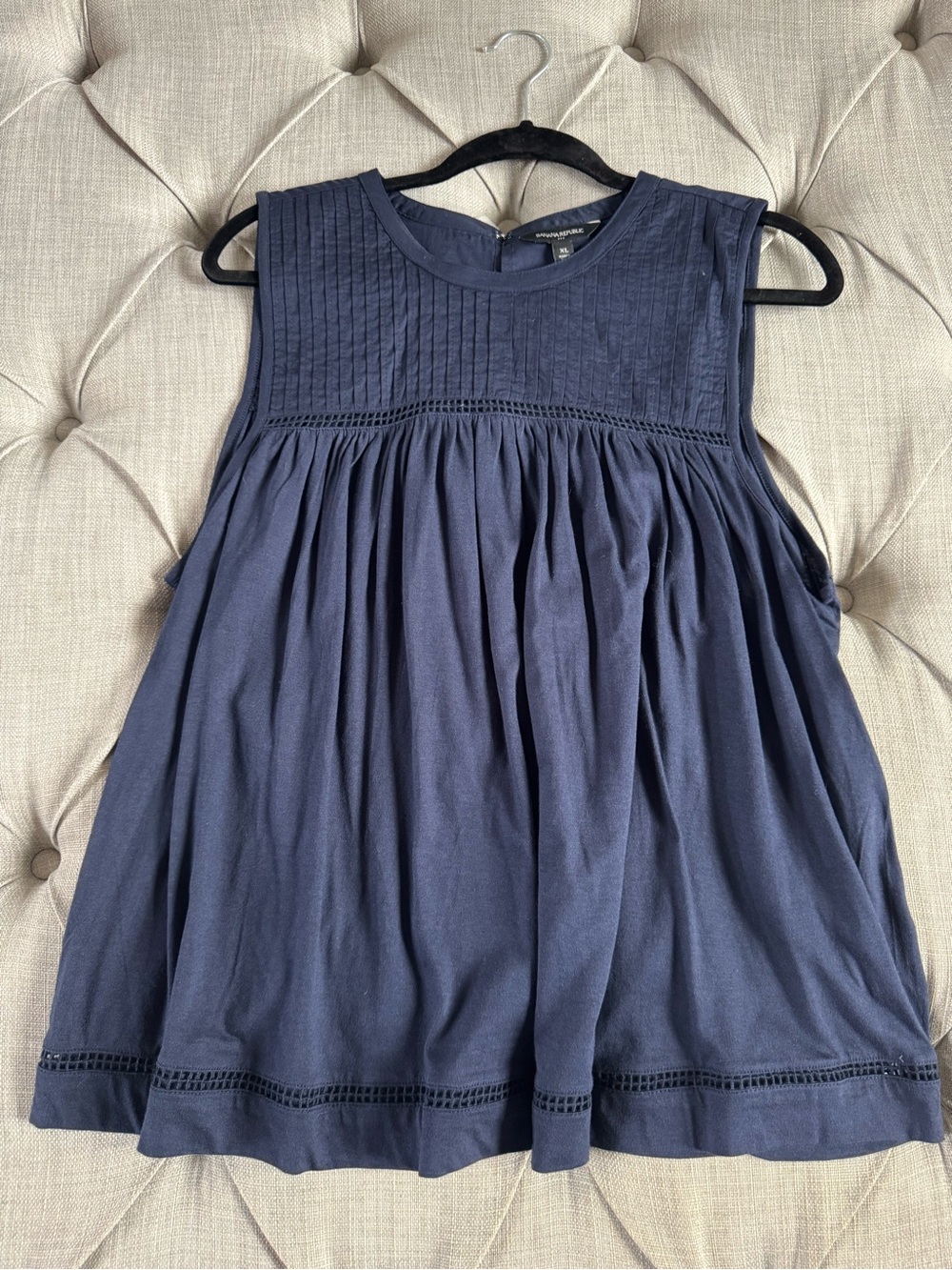 Banana Republic Navy Sleeveless Pintuck & Lace-Trim Blouse - Picture 2 of 6